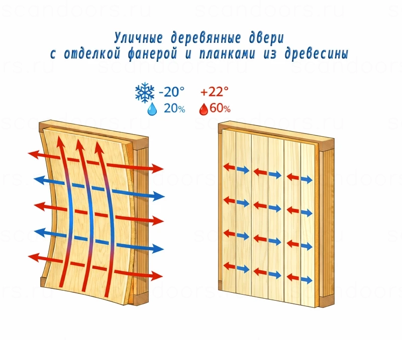 Многие владельцы загородных домов сталкиваются с тем, что входную дверь при перепадах температур «ведет»: она может деформироваться, заклинивать или начинает сквозить. – фото Scandoors