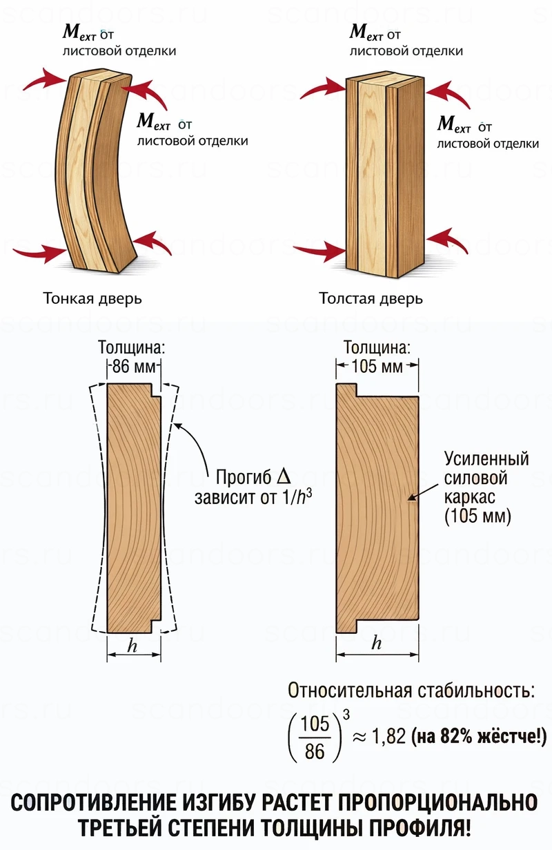 Дверная физика: Как толщина утеплённой входной деревянной двери влияет на стабильность? – фото Scandoors