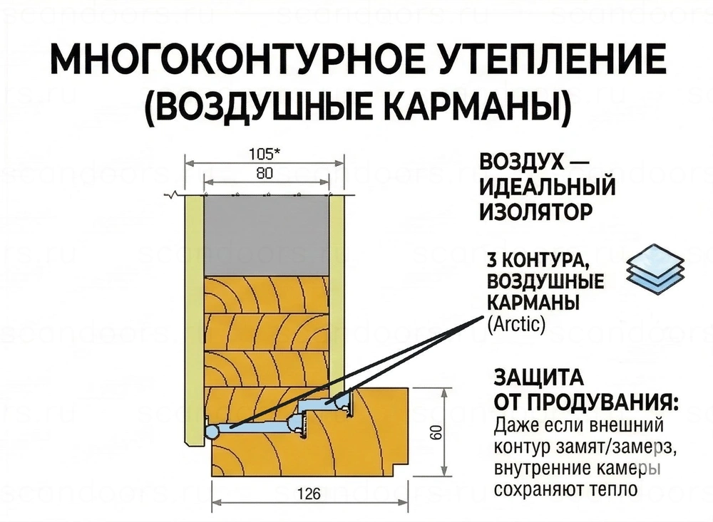 Фото 2 - Дверная физика: Как толщина утеплённой входной деревянной двери влияет на стабильность? Scandoors: производство и монтаж